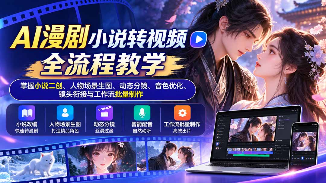 AI漫剧小说转视频全流程教学：掌握小说二创、人物场景生图、动态分镜、音色优化、镜头衔接与工作流批量制作-资源后花园