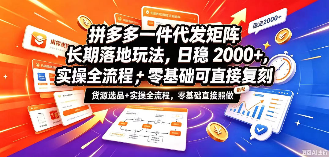 拼多多一件代发矩阵长期落地玩法，日稳入2k+，选品货源+实操全流程，零基础可直接复刻【拆解】-资源后花园