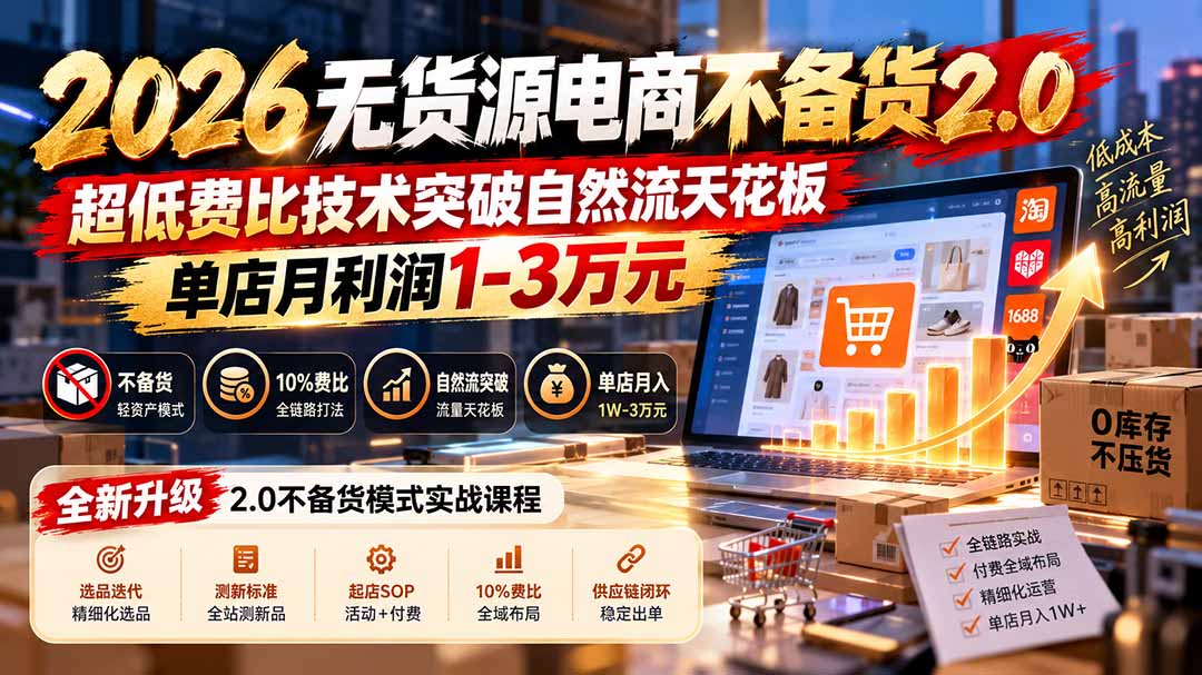 2026无货源电商不备货2.0【更新1010】：超低费比技术突破自然流天花板，单店月利润1-3万元-资源后花园