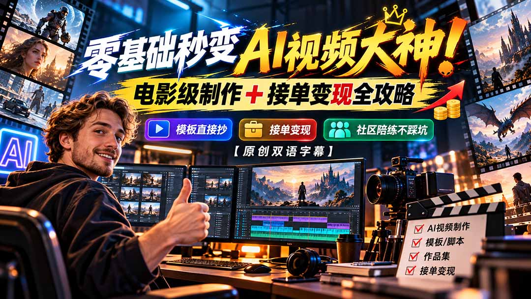 零基础秒变AI视频大神！电影级制作 + 接单变现全攻略，模板直接抄，社区陪练不踩坑【原创双语字幕】-资源后花园