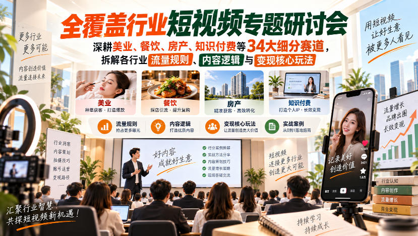 短视频专题研讨会，深耕美业、餐饮、房产、知识付费等34大细分赛道，拆解各行业流量规则、内容逻辑与变现核心玩法(更新1011)-资源后花园