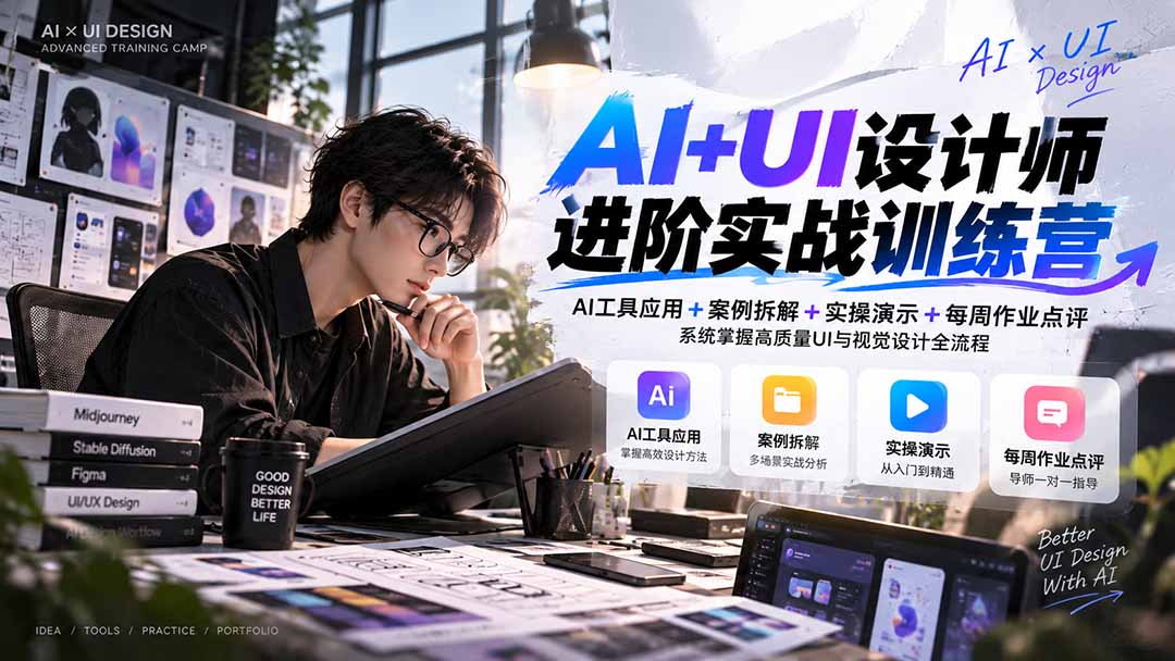 【无水印】AI+UI设计师进阶训练营-第4期：AI工具应用+案例拆解+实操演示+作业点评，掌握高质量UI与视觉设计全流程-资源后花园