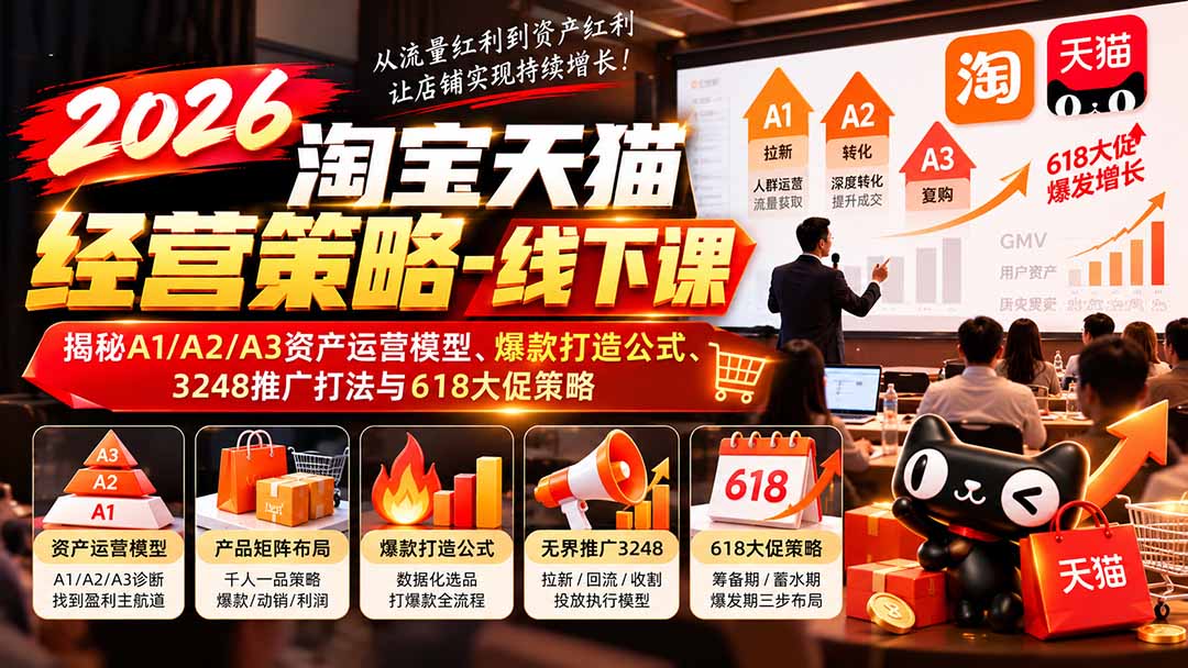 2026淘宝天猫经营策略-线下课：揭秘A1/A2/A3资产运营模型、爆款打造公式、3248推广打法与618大促策略-资源后花园