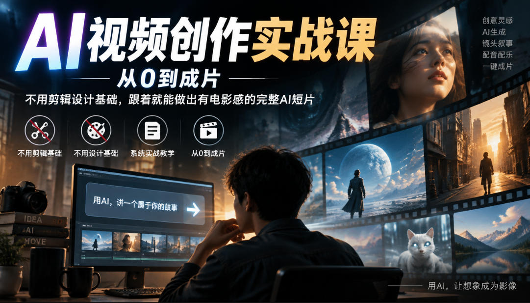 AI视频创作实战课，从0到成片，不用剪辑设计基础，跟着就能做出有电影感的完整AI短片-资源后花园