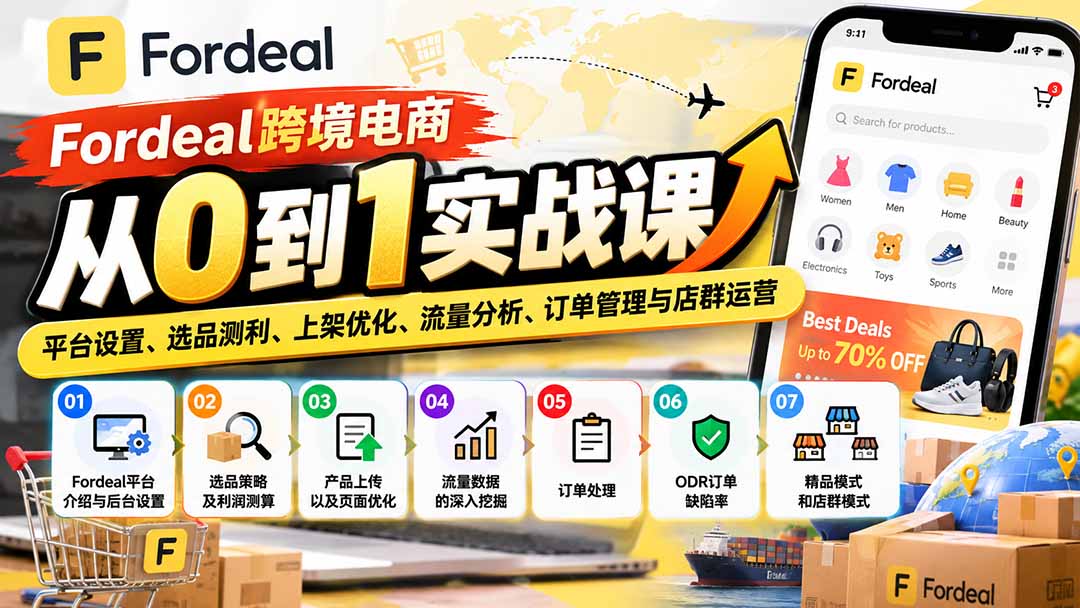 Fordeal跨境电商从0到1实战课：平台设置、选品测利、上架优化、流量分析、订单管理与店群运营-资源后花园