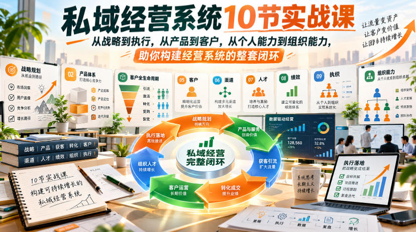 私域经营系统10节实战课，从战略到执行，从产品到客户，从个人能力到组织能力，助你构建经营系统的整套闭环-资源后花园