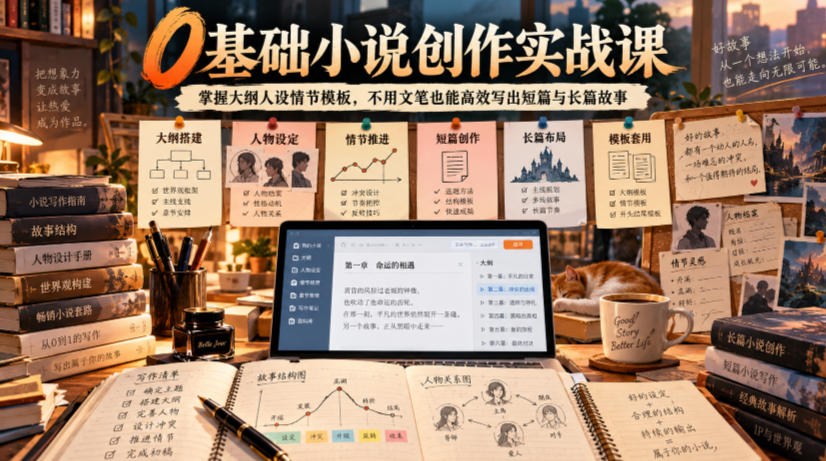 0基础小说创作实战课｜掌握大纲人设情节模板，不用文笔也能高效写出短篇与长篇故事-资源后花园