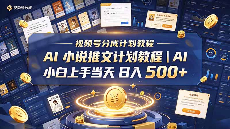 最新视频号分成计划教程｜AI 小说推文，小白上手当天日入 500+-资源后花园