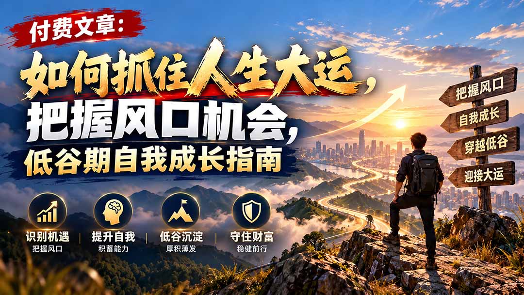 付费文章：如何抓住人生大运，把握风口机会，低谷期自我成长指南-资源后花园