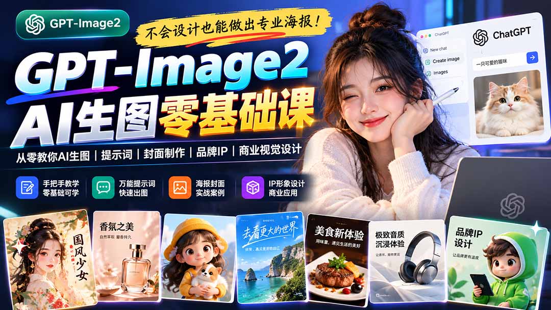 不会设计也能做出专业海报！GPT-Image2从零教你AI生图、提示词、封面制作、品牌IP与商业视觉设计-资源后花园