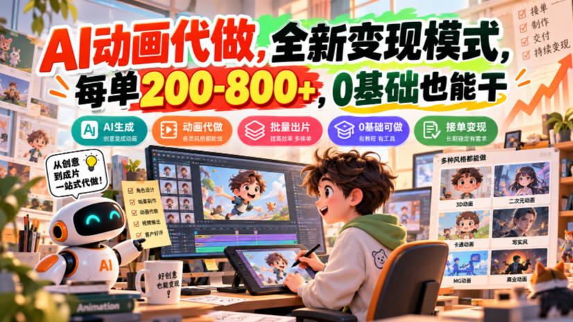 AI动画代做，全新变现模式，每单200-800+，0基础也能干【揭秘】-资源后花园