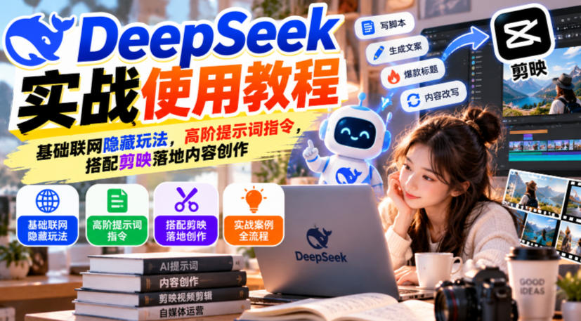 DeepSeek实战使用教程｜基础联网隐藏玩法，高阶提示词指令，搭配剪映落地内容创作-资源后花园