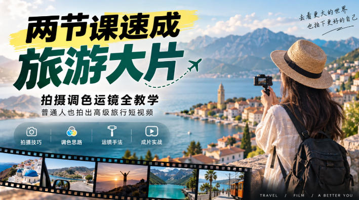 两节课速成旅游大片｜拍摄调色运镜全教学，普通人也拍出高级旅行短视频-资源后花园