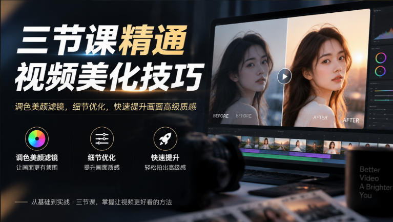 三节课精通视频美化技巧｜调色美颜滤镜，细节优化，快速提升画面高级质感-资源后花园