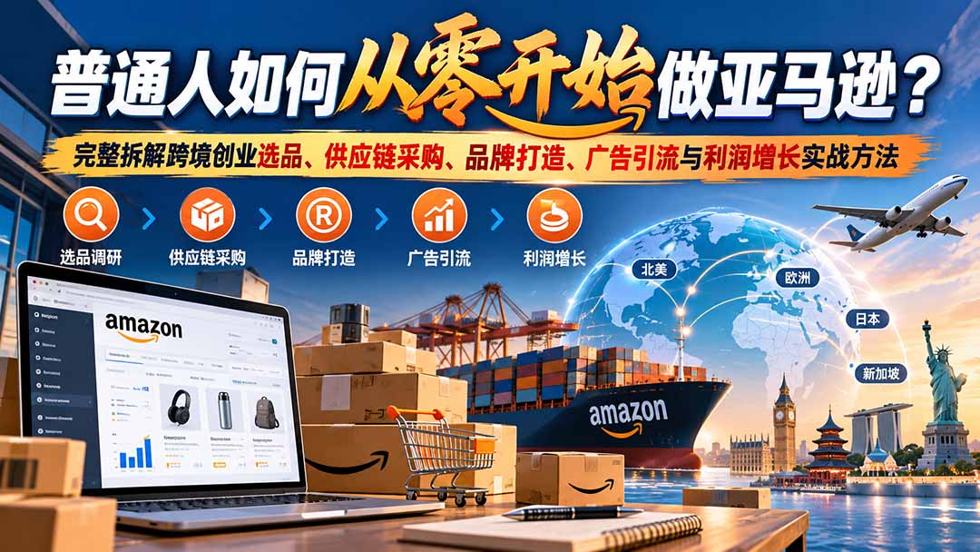 普通人如何从零开始做亚马逊？完整拆解跨境创业选品、供应链采购、品牌打造、广告引流与利润增长实战方法-资源后花园