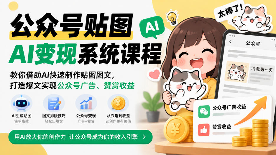 公众号贴图AI变现系统课程｜教你借助AI快速制作贴图图文，打造爆文实现公众号广告、赞赏收益-资源后花园