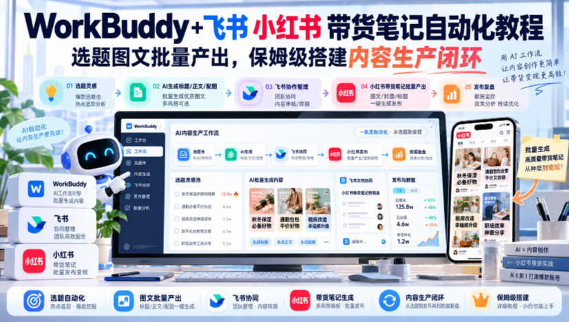WorkBuddy+飞书小红书带货笔记自动化教程，选题图文批量产出，保姆级搭建内容生产闭环【文档】-资源后花园