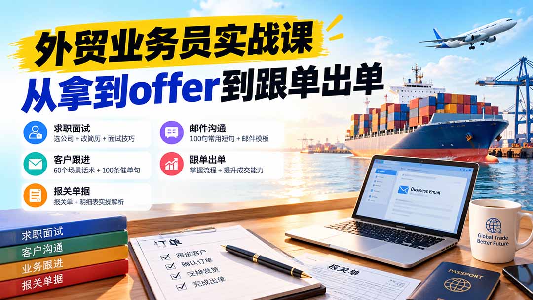 外贸业务员从求职到出单实战课：教你筛选优质公司、优化简历、应对面试、客户跟进催单及出口报关操作篇-资源后花园