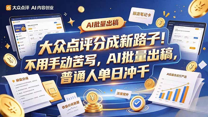 大众点评副业新玩法，工具提效解放双手，批量做笔记，单日可破千-资源后花园