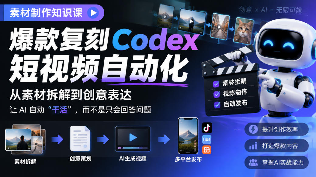 素材制作知识课，爆款复刻Codex短视频自动化，从素材拆解到创意表达，让AI自动“干活”，而不是只会回答问题-资源后花园