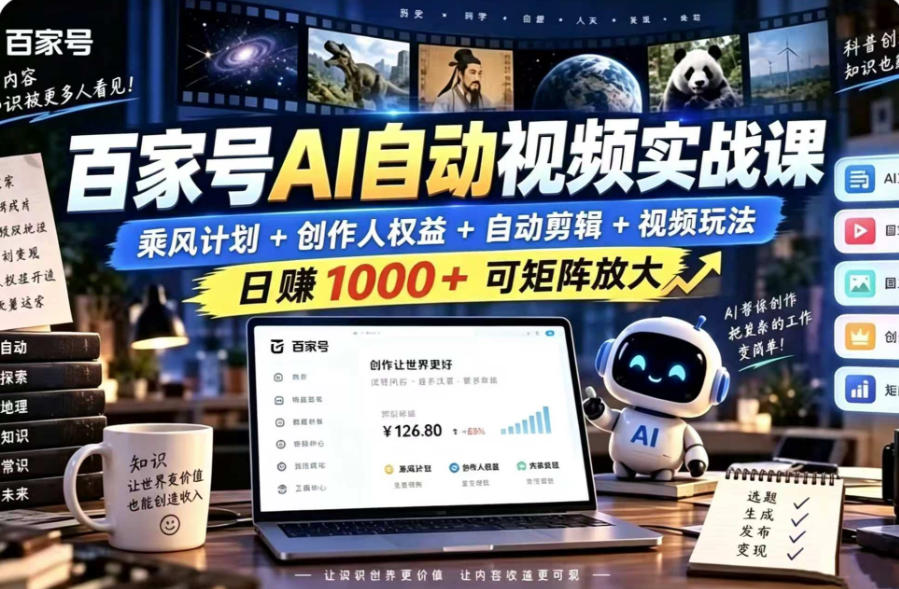 百家号自动矩阵玩法，长期可以做的项目，日入1k+，真正的睡后收入-资源后花园