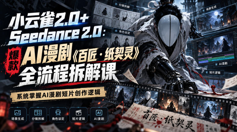 小云雀2.0+Seedance 2.0：爆款AI漫剧《百匠・纸契灵》全流程拆解课，系统掌握AI漫剧短片创作逻辑-资源后花园