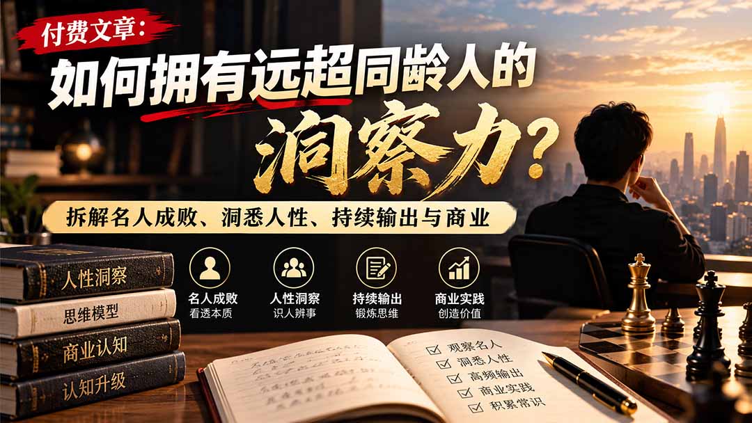 付费文章:如何拥有远超同龄人的洞察力?拆解名人成败、洞悉人性、持续输出与商业实践-资源后花园