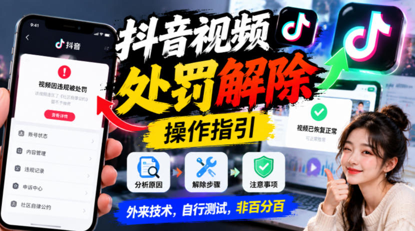 抖音视频处罚解除操作指引，外来技术，自行测试，非百分百-资源后花园