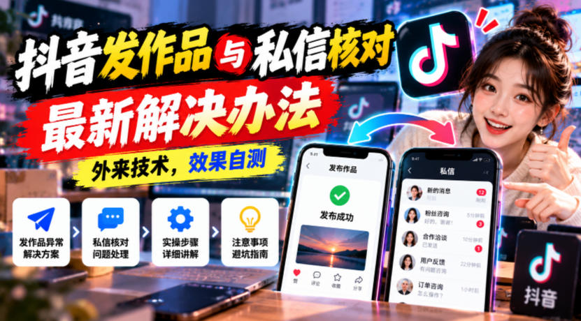抖音发作品与私信核对最新解决办法，外来技术，效果自测-资源后花园