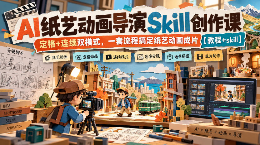 AI纸艺动画导演Skill创作课｜定格+连续双模式，一套流程搞定纸艺动画成片【教程+skill】-资源后花园