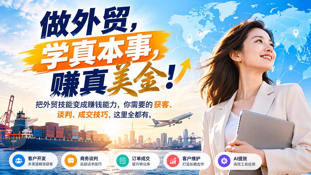 做外贸，学真本事，赚真美金！把外贸技能变成赚钱能力，你需要的获客、谈判、成交技巧，这里全都有-资源后花园