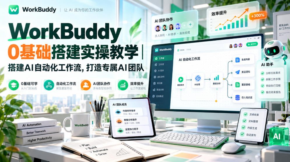 WorkBuddy 0基础搭建实操教学｜搭建AI自动化工作流，打造专属AI团队-资源后花园