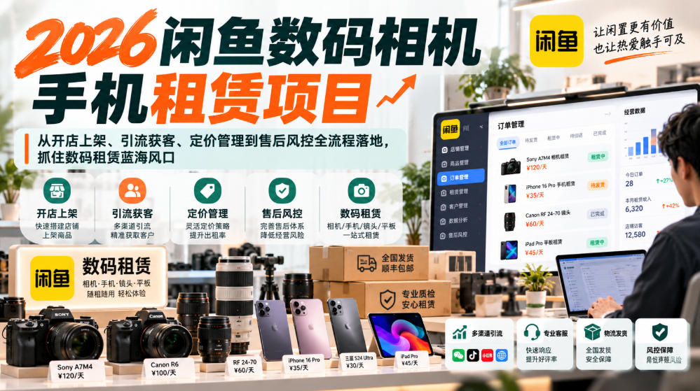 2026闲鱼数码相机手机租赁项目，从开店上架、引流获客、定价管理到售后风控全流程落地，抓住数码租赁蓝海风口-资源后花园