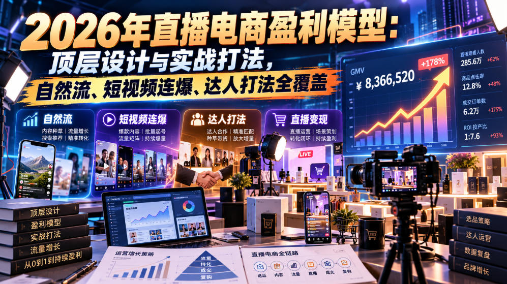 2026年直播电商盈利模型：顶层设计与实战打法，自然流、短视频连爆、达人打法全覆盖-资源后花园