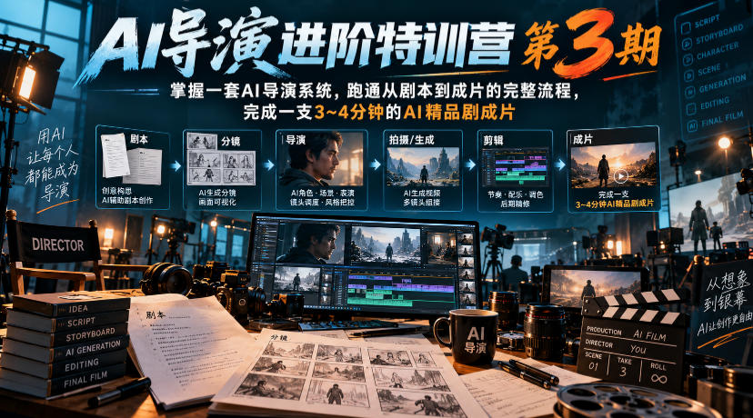 AI导演进阶特训营第3期，掌握一套AI导演系统，跑通从剧本到成片的完整流程，完成一支3~4分钟的AI精品剧成片(附1、2期)-资源后花园