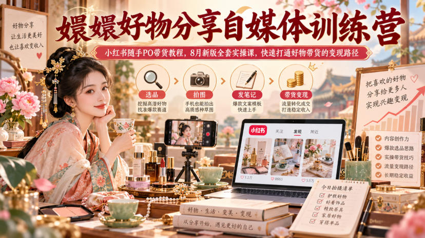 嬛嬛好物分享自媒体训练营｜小红书随手PO带货教程，8月新版全套实操课，快速打通好物带货的变现路径-资源后花园