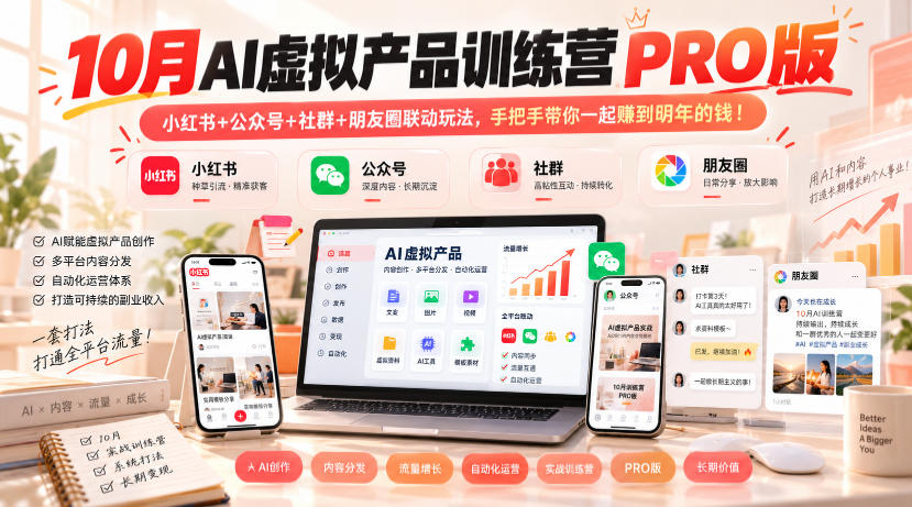 10月AI虚拟产品训练营PRO版，小红书+公众号+社群+朋友圈联动玩法，手把手带你一起赚到明年的钱！(更新1024)-资源后花园