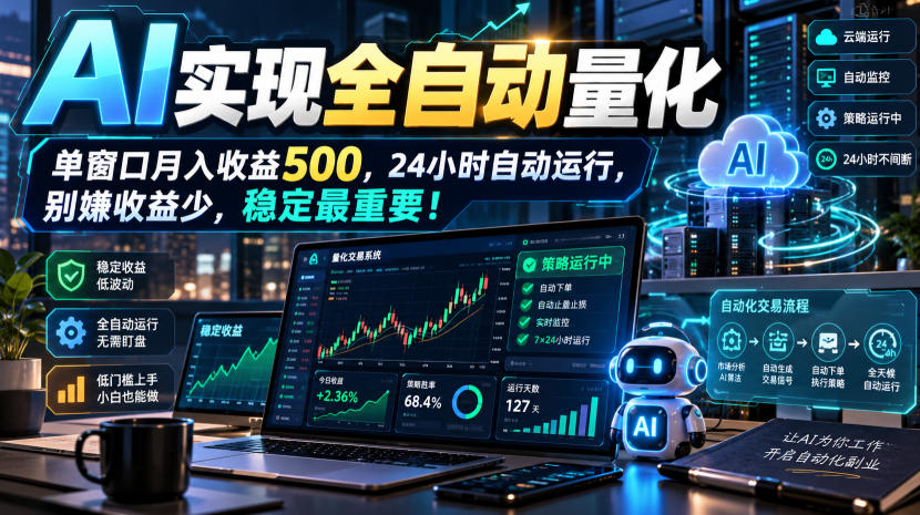 AI实现全自动量化，单窗口月入收益500，24小时自动运行，别嫌收益少，稳定最重要！【揭秘】-资源后花园