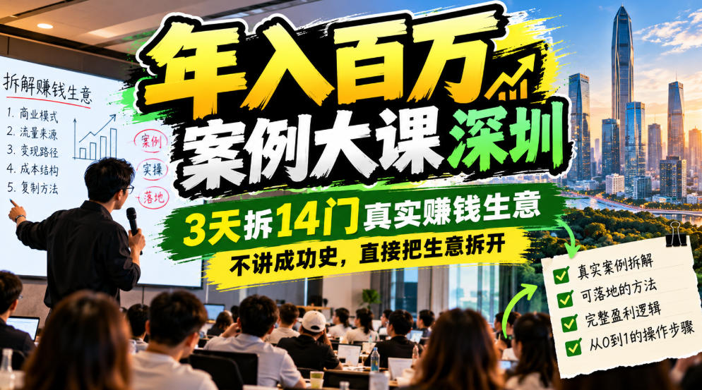 年入百W案例大课深圳，3天拆14门真实賺钱生意，不讲成功史，直接把生意拆开-资源后花园