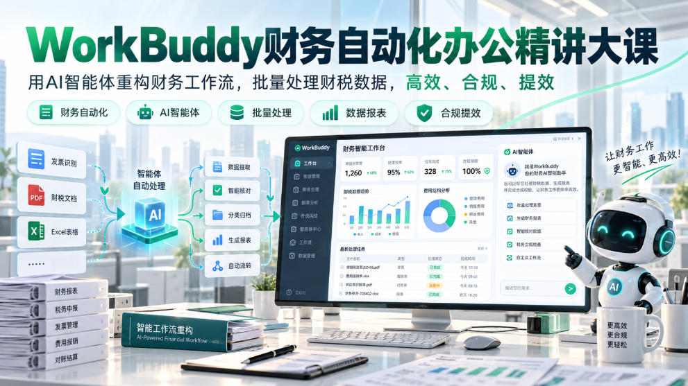 WorkBuddy财务自动化办公精讲大课，用AI智能体重构财务工作流，批量处理财税数据，高效、合规、提效-资源后花园
