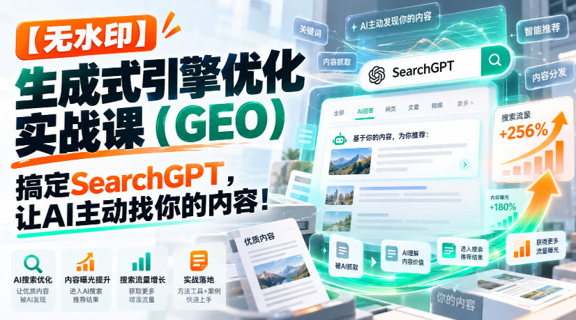 【无水印】生成式引擎优化(GEO)实战课：搞定SearchGPT，让AI主动找你的内容！【原创双语字幕】-资源后花园