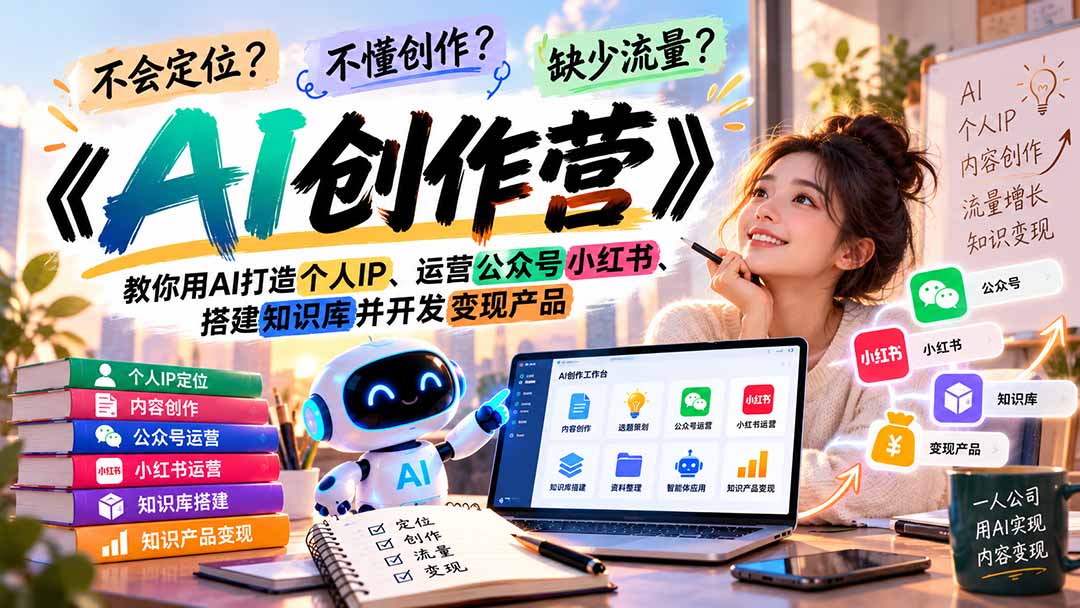 不会定位、不懂创作、缺少流量？《AI创作营》教你用AI打造个人IP、运营公众号小红书、搭建知识库并开发变现产品-资源后花园
