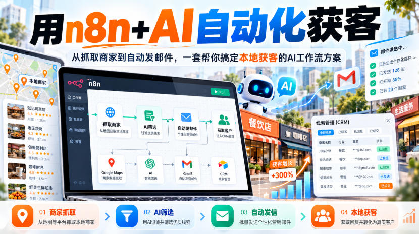 【无水印】用n8n+AI自动化获客，从抓取商家到自动发邮件，一套帮你搞定本地获客的AI工作流方案【原创双语字幕】-资源后花园