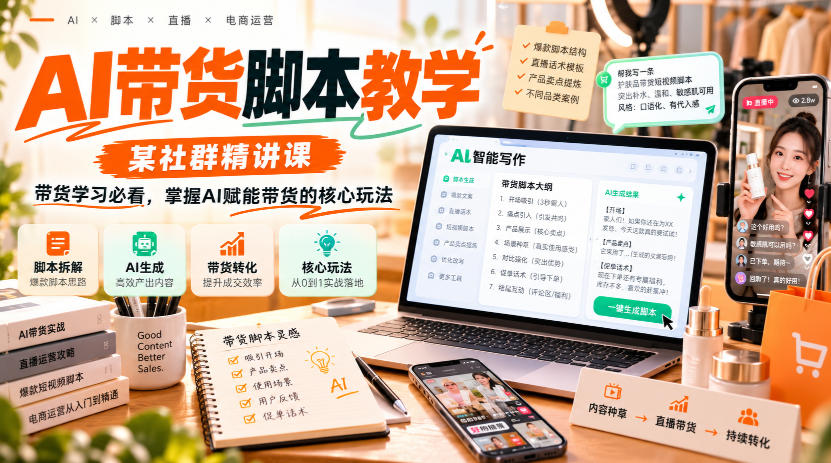 AI带货脚本教学，某社群精讲课，带货学习必看，掌握AI赋能带货的核心玩法-资源后花园