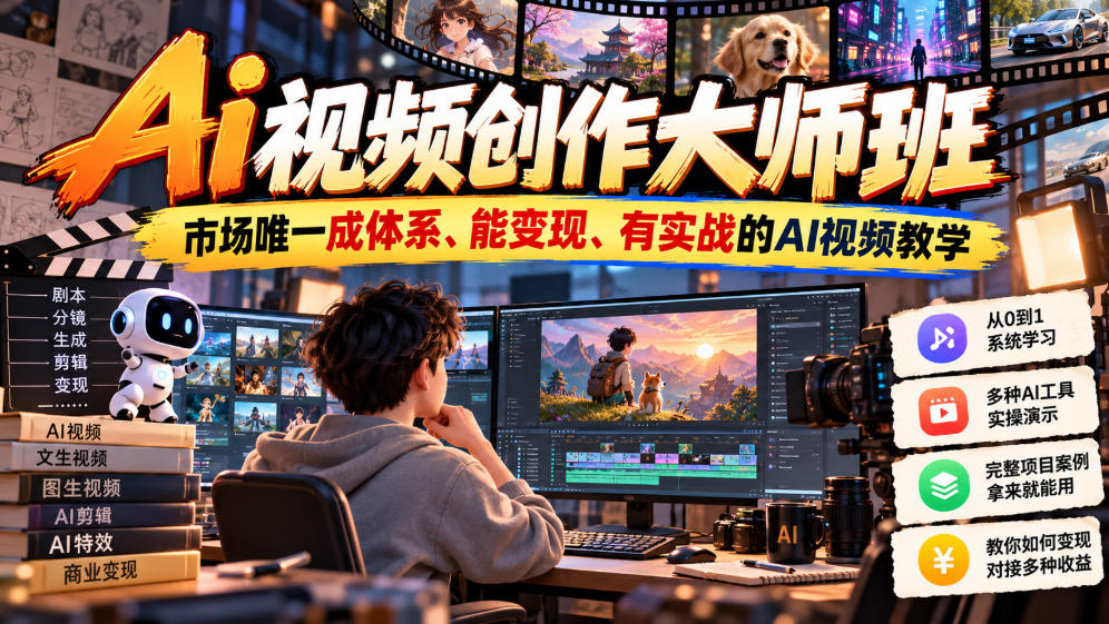 Ai视频创作大师班，市场唯一成体系、能变现、有实战的AI视频教学(更新2026)-资源后花园