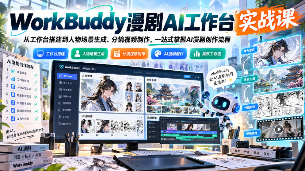 WorkBuddy漫剧AI工作台实战课：从工作台搭建到人物场景生成、分镜视频制作，一站式掌握AI漫剧创作流程-资源后花园
