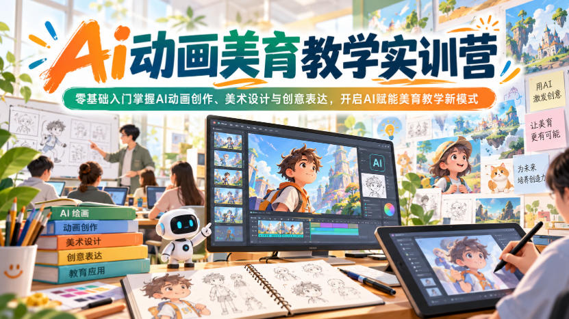 Ai动画美育教学实训营，零基础入门掌握AI动画创作、美术设计与创意表达，开启AI赋能美育教学新模式-资源后花园