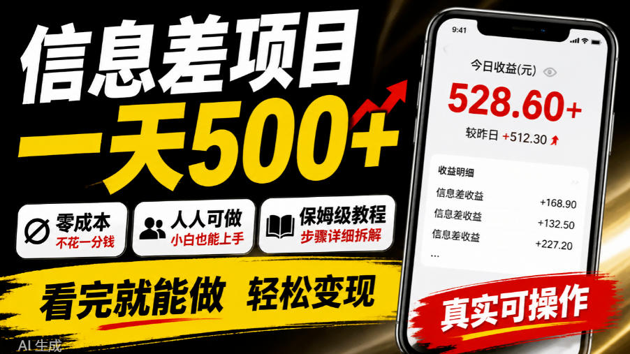 信息差项目一天500+，零成本，人人可做，保姆级教程，看完就能做【揭秘】-资源后花园