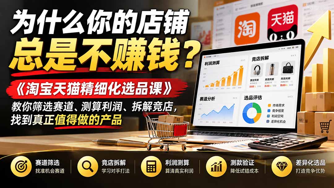 为什么你的店铺总是不赚钱？《淘宝天猫精细化选品课》教你筛选赛道、测算利润、拆解竞店，找到真正值得做的产品-资源后花园