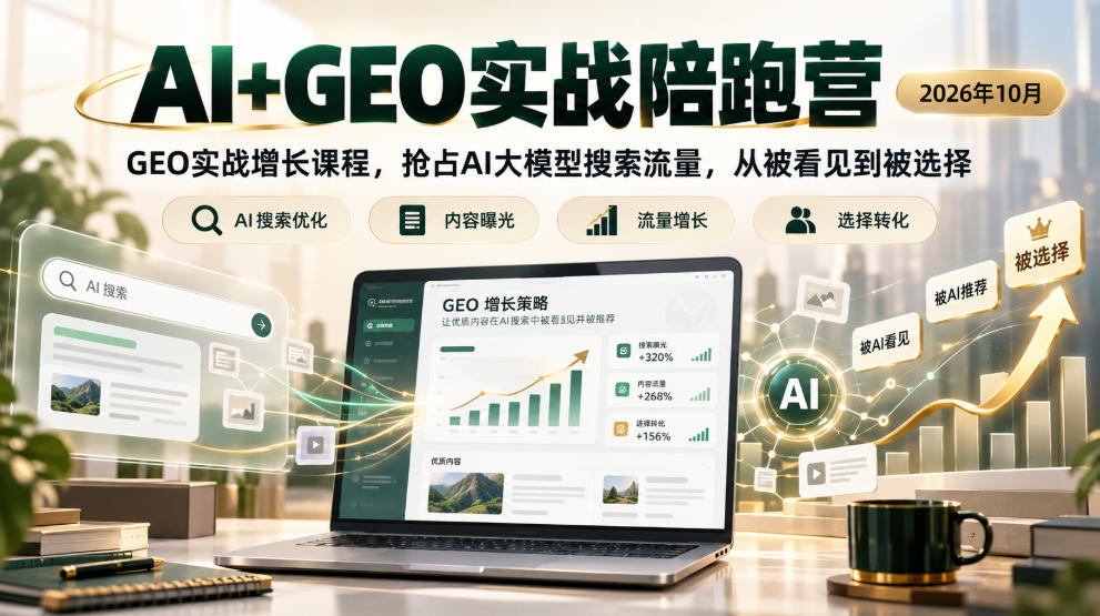 AI+GEO实战陪跑营2026年10月，GEO实战增长课程，抢占AI大模型搜索流量，从被看见到被选择-资源后花园